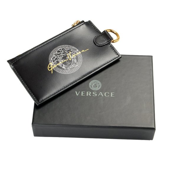 Versace Accessories Versace Unisex Black Leather Logo Credit Card